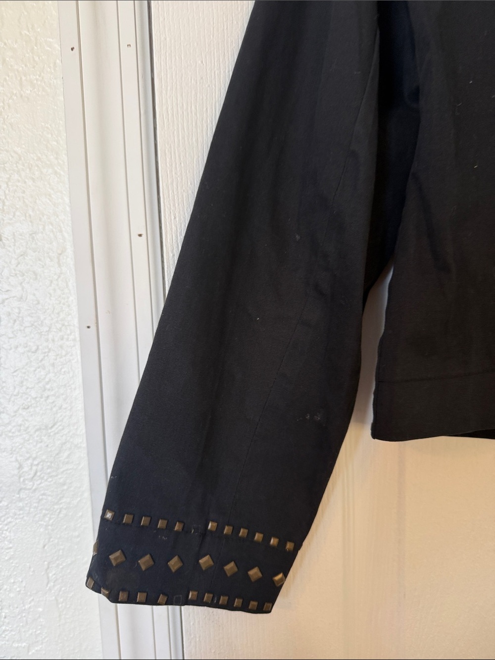 IRA Black Studded Zip Front Jacket Cotton Blend Bronze Studded Size PM - Picture 8 of 12